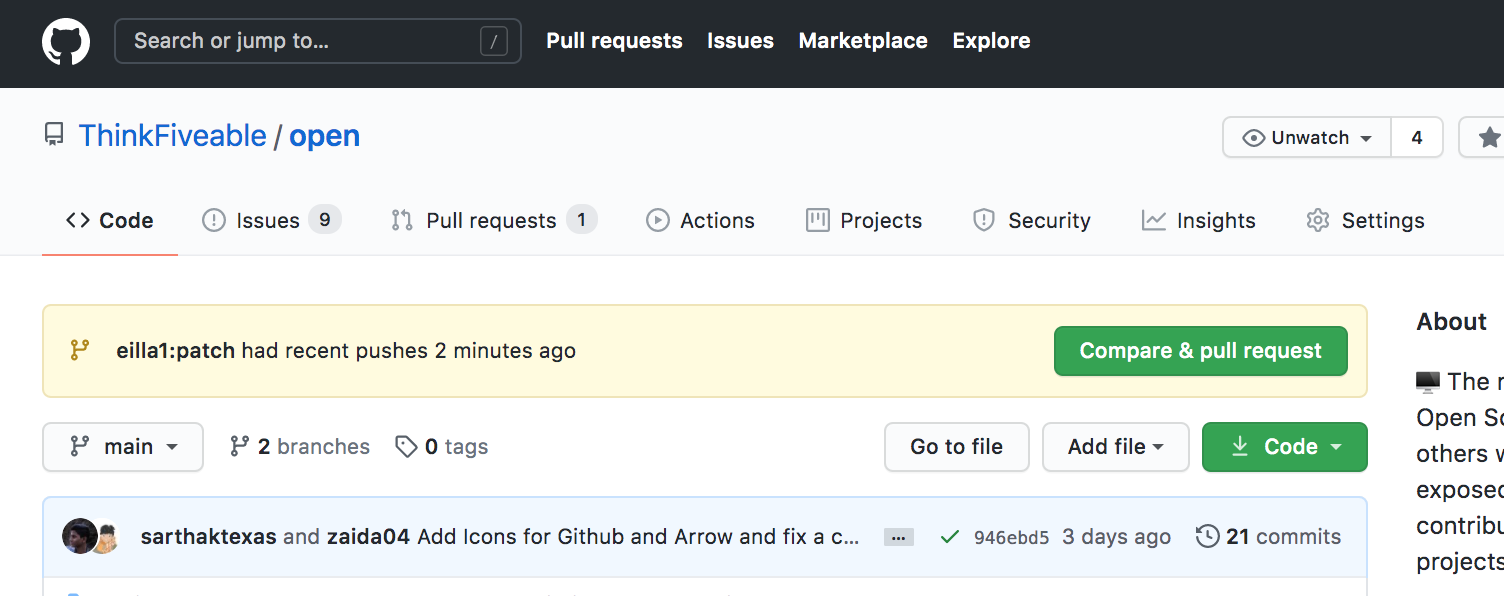 compare and pull request