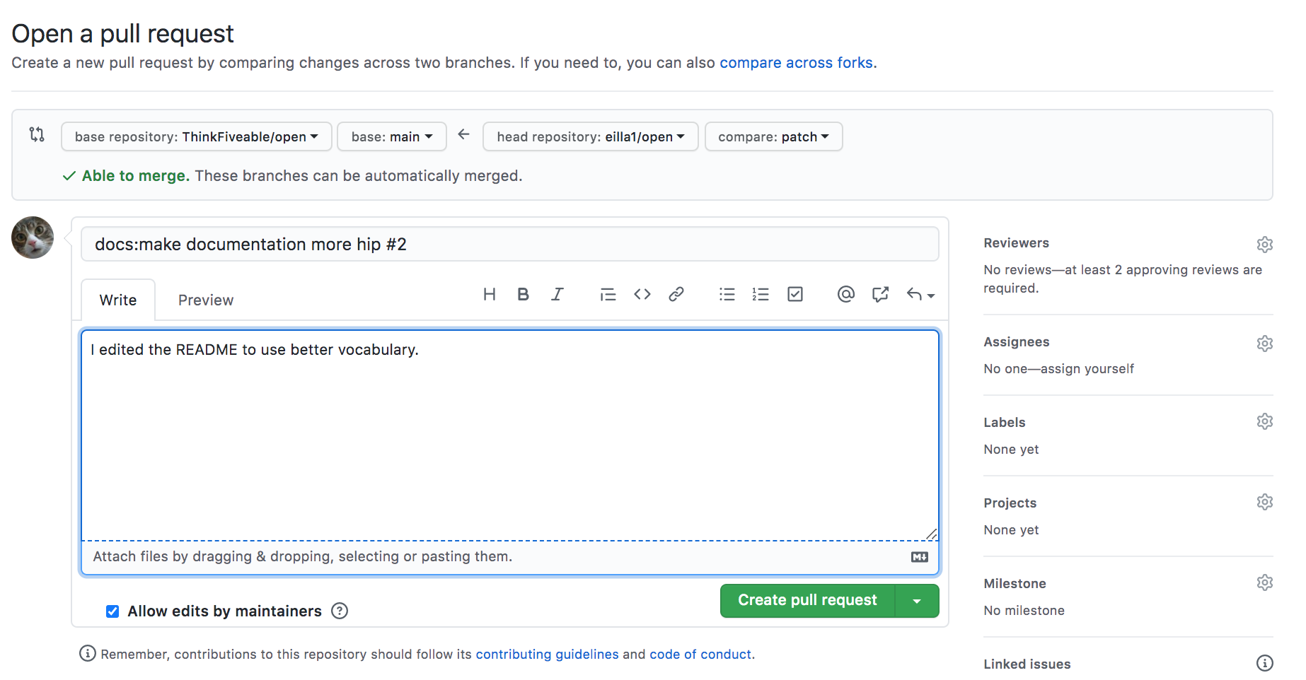 compare and pull request